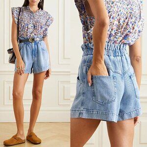 NEW Marant Etoile Titea Waist Elastic Denim Short Women's Blue Size: XS